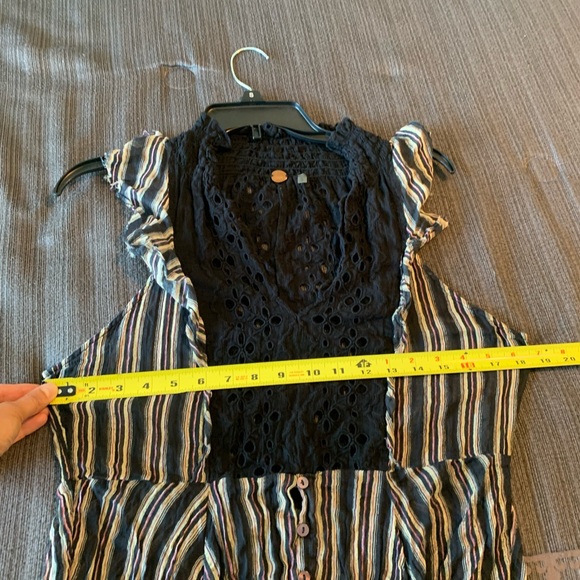 Free People One Caraway Stripe Maxi Dress Black Purple Cream Eyelet Lace Size M - Picture 15 of 16